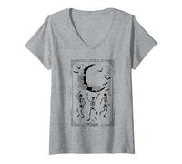 Donna Trendy Apparel Halloween The Moon Skeleton Bats Tarot Card Maglietta con Collo a V
