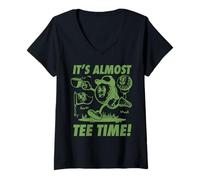 Donna Trendy Apparel It's Almost Tee Time! Running Toon Golf Ball Maglietta con Collo a V