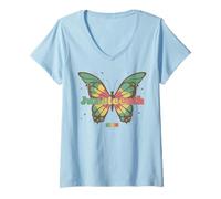Donna Trendy Apparel Juneteenth 1865 Green Red & Yellow Butterfly Maglietta con Collo a V