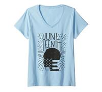 Donna Trendy Apparel Juneteenth Head with American Flag Silhouette Maglietta con Collo a V