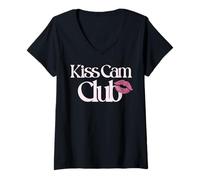 Donna Trendy Apparel Kiss Cam Club Lipstick Vintage Light Logo Maglietta con Collo a V