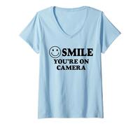 Donna Trendy Apparel Kiss Cam Smile You Are On Camera Maglietta con Collo a V
