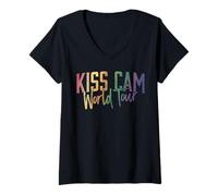 Donna Trendy Apparel Kiss Cam World Tour Distressed Rainbow Logo Maglietta con Collo a V