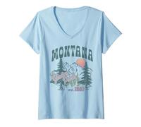Donna Trendy Apparel Montana Glacier Park EST 1901 Forest Sun Rise Maglietta con Collo a V
