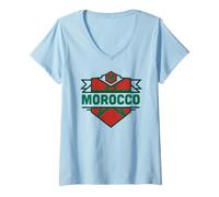 Donna Trendy Apparel Morocco National Colors Flag Embeded Sheild Maglietta con Collo a V
