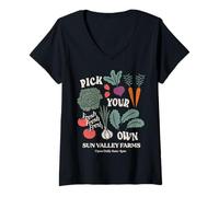 Donna Trendy Apparel Pick Your Own Sun Valley Farms Vegetables Maglietta con Collo a V