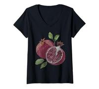 Donna Trendy Apparel Pomegranate Watercolor Painting Split Fruit Maglietta con Collo a V