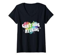 Donna Trendy Apparel Pride Can't Hide My Pride Rainbow Heart Maglietta con Collo a V