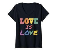 Donna Trendy Apparel Pride Love Is Love Large Bold Rainbow Text Maglietta con Collo a V