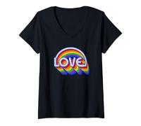 Donna Trendy Apparel Pride Love Stacked Rainbow Lettering And Arch Maglietta con Collo a V