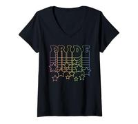 Donna Trendy Apparel Pride Rising Stacked Rainbow Pride Text Stars Maglietta con Collo a V