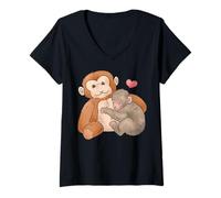 Donna Trendy Apparel Punch The Monkey Cuddling His Plushy Drawing Maglietta con Collo a V