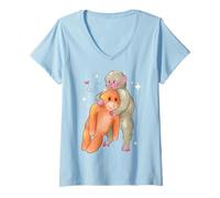 Donna Trendy Apparel Punch The Monkey Hugging His Plushy Drawing Maglietta con Collo a V