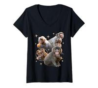 Donna Trendy Apparel Punch The Monkey Shining Picture Montage Maglietta con Collo a V