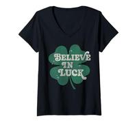 Donna Trendy Apparel St. Patrick's Day Believe in Luck Clover Logo Maglietta con Collo a V