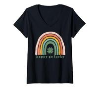 Donna Trendy Apparel St. Patrick's Day Happy Go Lucky Rainbow Logo Maglietta con Collo a V