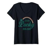 Donna Trendy Apparel St. Patrick's Day One Lucky Mama Rainbow Logo Maglietta con Collo a V