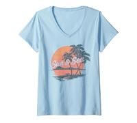 Donna Trendy Apparel Sun & Sea Expedition Sunset And Palm Trees Maglietta con Collo a V
