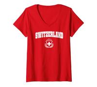 Donna Trendy Apparel Switzerland Arched Collegiate Font Sheild Maglietta con Collo a V