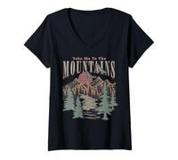Donna Trendy Apparel Take Me To The Mountains Flowing Creek View Maglietta con Collo a V