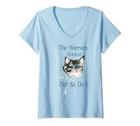 Donna Trendy Apparel The Horrors Persist But So Do I Cute Cat Bow Maglietta con Collo a V