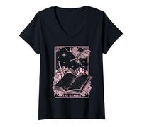 Donna Trendy Apparel The Reader Tarot Card Fantasy Book And Dragon Maglietta con Collo a V