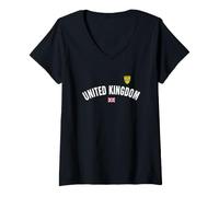 Donna Trendy Apparel United Kingdom World Class Crest Union Jack Maglietta con Collo a V