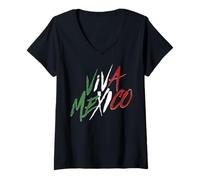 Donna Trendy Apparel Viva Mexico Colores Bandera Red White Green Maglietta con Collo a V