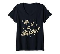 Donna Trendy Apparel Wedding Life of A Bride! Star Studded Logo Maglietta con Collo a V