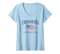 Donna Trendy United States Athletic Club Est. 2026 Retro Logo Maglietta con Collo a V