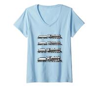Donna Treno Locomotiva Ferroviere Ferrovia Trainspotter Retro Maglietta con Collo a V