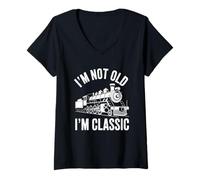 Donna Treno Vintage I'm Not Old I'm Classic Locomotiva a Vapore Maglietta con Collo a V