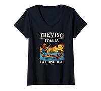 Donna Treviso Italia La Gondola Souvenir di Viaggio Italiano Design Maglietta con Collo a V