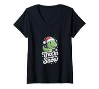 Donna Trex'in Attraverso La Neve Divertente Dino Natale Maglietta con Collo a V