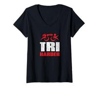 Donna Triathleti Tri Harder Swim Bike Run Live Ispirata al Triathlon Maglietta con Collo a V