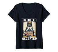 Donna Tribute Accepted Cat in Box, Ciotola per Cibo Funny Cat Maglietta con Collo a V