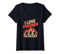 Donna Tributo all'eroe dei Pompieri I Love Firemen Maglietta con Collo a V