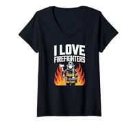 Donna Tributo eroico I Love Firefighters Maglietta con Collo a V