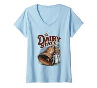 Donna Tributo Vintage Wisconsin Stato del Latte Maglietta con Collo a V