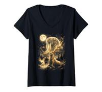 Donna Tricheco Che Ulula alla Luna Meme Maglietta con Collo a V