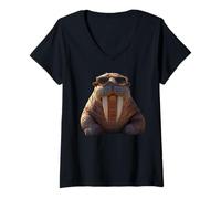 Donna Tricheco con Zanne da Sole Foca Tricheco del Pacifico Maglietta con Collo a V