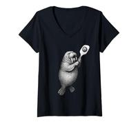 Donna Tricheco Giocare Pickleball Sport Amante degli animali Maglietta con Collo a V