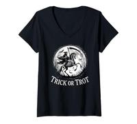 Donna Trick or Trot Halloween Tristo Mietitore Unicorno Scheletro Cavallo Maglietta con Collo a V