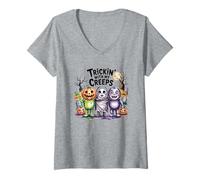 Donna Trickin' with My Creeps Carino Halloween Monster Squad Maglietta con Collo a V