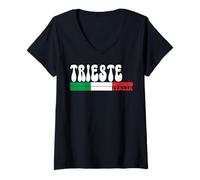 Donna Trieste City Italia Bandiera Vintage Italia per Gli Amanti dei Viaggi Maglietta con Collo a V