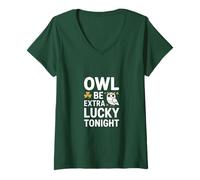 Donna Trifoglio Irlandese Owl Be Extra Lucky Tonight Maglietta con Collo a V