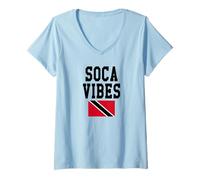 Donna Trinidad Soca Vibes West Indian Carnival Bandiera Trini Maglietta con Collo a V