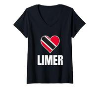 Donna Trinidad Tobago Limer Heart Flag Caribbean Pride Culture Maglietta con Collo a V