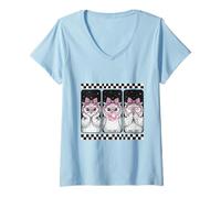 Donna Trio Gufo Coquette Bow Bubblegum Retro Maglietta con Collo a V