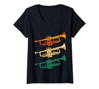 Donna Trio Tromba Vintage Jazz Maglietta con Collo a V